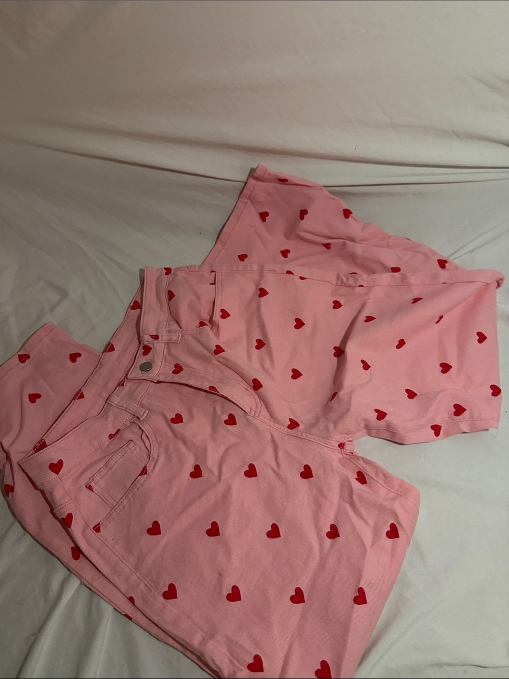 Pink jeans with Red Heart Print